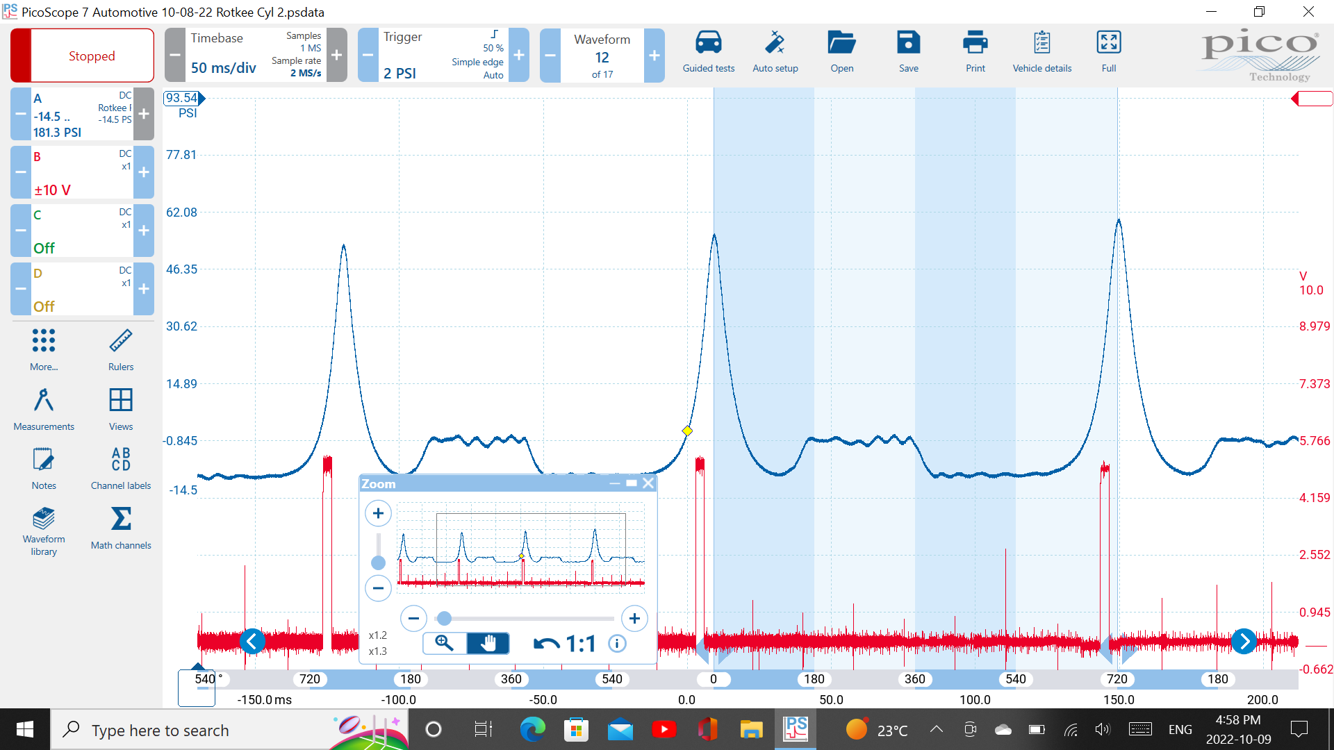 Picoscope In-Cylinder Pressure Transducer Waveform